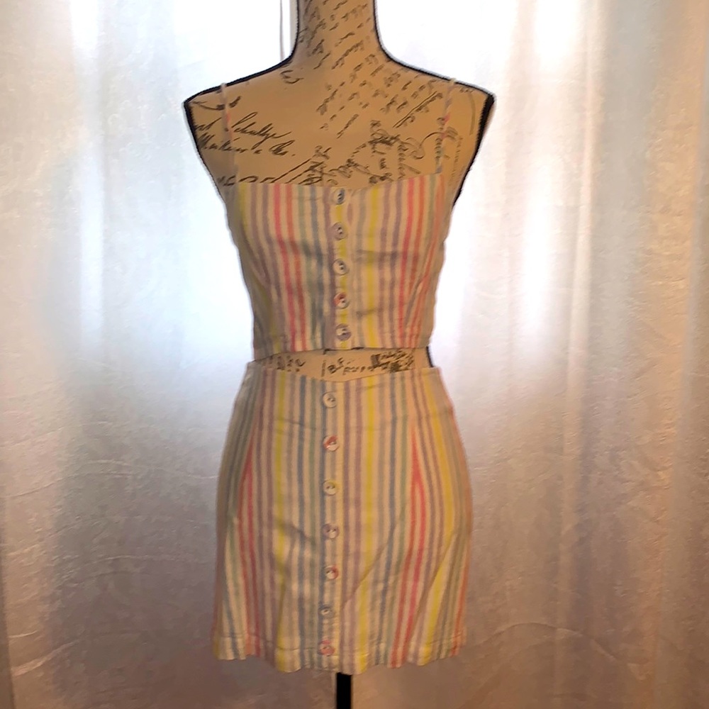 Forever 21 | Pinstripe Pastel Multi color tube top and mini skirt | size small
